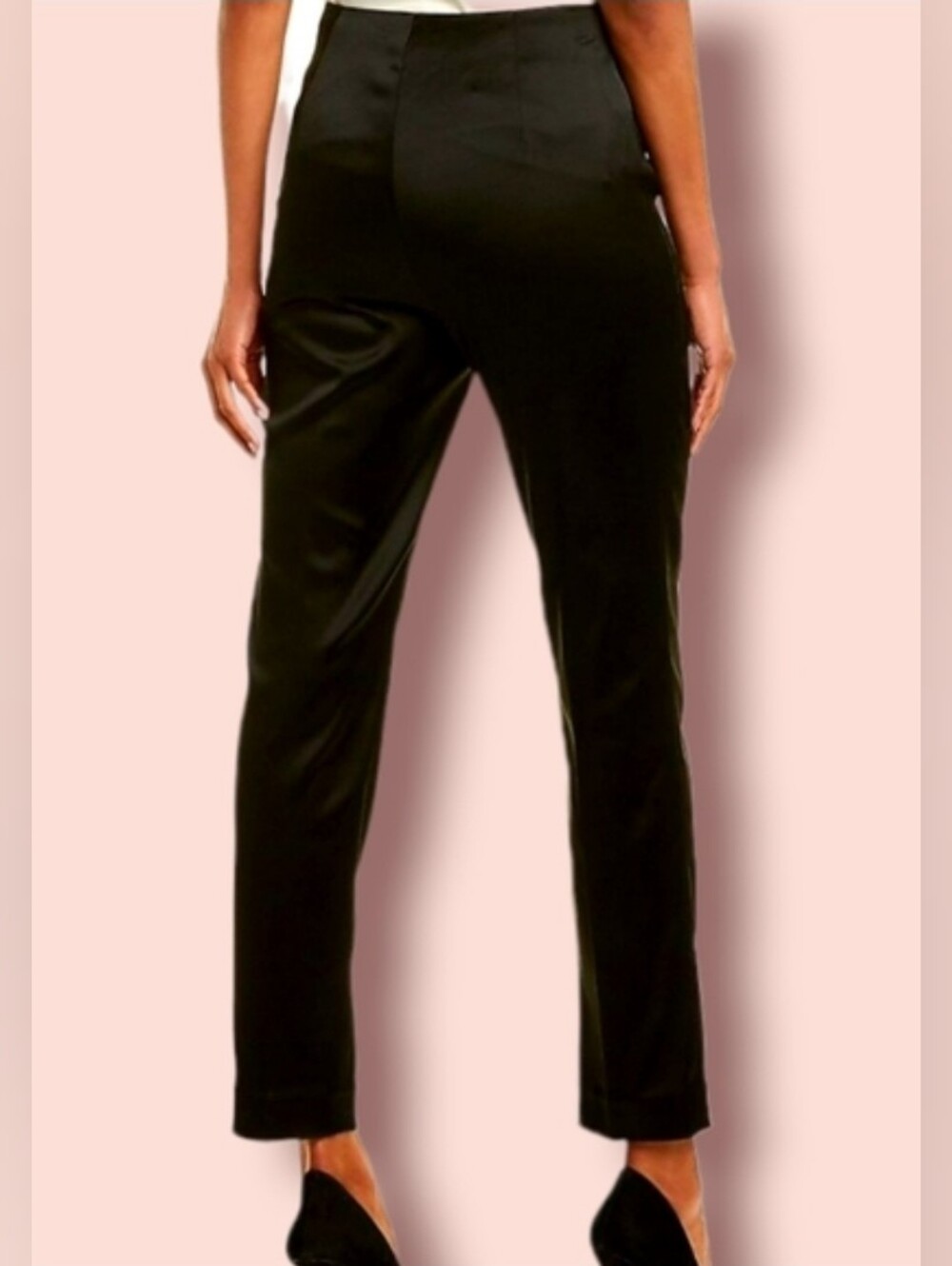 St John Black Satin Trousers Tapered Leg Sz 6